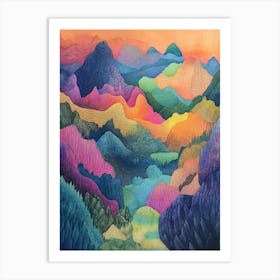 Colourful Mountain Illustration Poster Art Print 5 Art Print