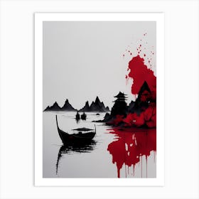 Chinese Ink Painting Landscape Sunset (3) Art Print