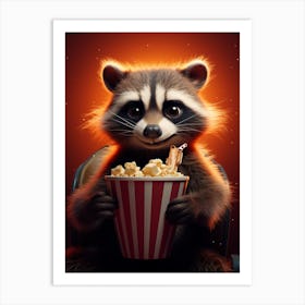 Cartoon Crab Eating Raccoon Eating Popcorn At The Cinema 2 Art Print