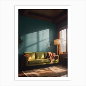 Green Sofa In A Living Room Art Print