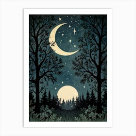 Night In The Forest Style William Morris Art Print 3 Art Print