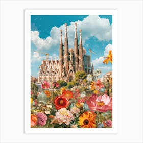 Barcelona   Floral Retro Collage Style 2 Art Print