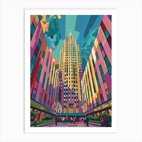 Rockefeller Center New York Colourful Silkscreen Illustration 1 Art Print