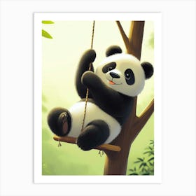 Panda Bear On Swing Art Print