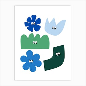 Friendly Shapes Blue & Green Art Print