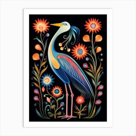 Folk Bird Illustration Egret 2 Art Print