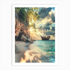 Pirate Ship On The Beach Art Print