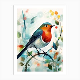 Bird Painting Collage European Robin 3 Art Print