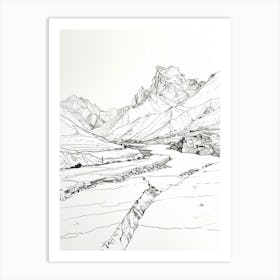 Masherbrum Pakistan Line Drawing 3 Art Print