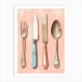 Kitsch Knife Fork Spoon Brushstrokes 4 Art Print