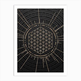 Geometric Glyph Symbol in Gold with Radial Array Lines on Dark Gray n.0105 Art Print