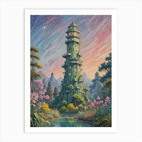 Futuristic Jungle Tower no1 Art Print