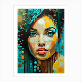 'Vibrant Mosaic Gaze' Portrait Of A Woman Art Print