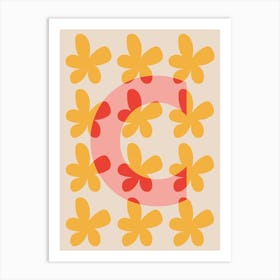 Alphabet Flower Letter C Print - Pink, Yellow, Red Art Print