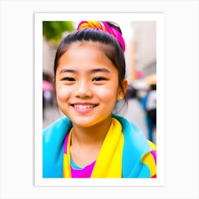 Asian Girl Smiling In The Street-Reimagined Art Print