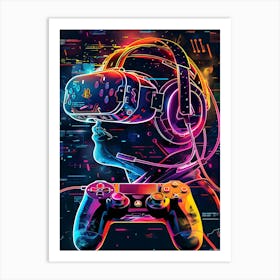 Neon Gaming Vr Headset Art Print