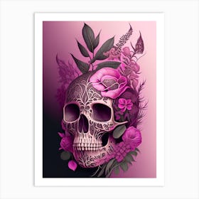 Skull With Intricate Henna Designs 2 Pink Botanical Art Print