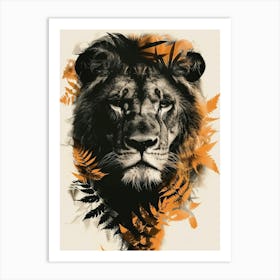 Double Exposure Realistic Lion With Jungle 4 Art Print