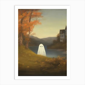 Ghost Autumn Fall Castle Landscape, Halloween Spooky Art Print