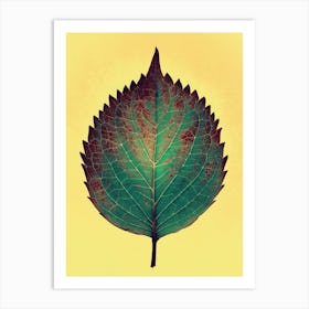 Leaf On A Yellow Background Art Print