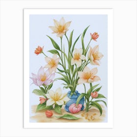 Watercolor Lilies In A Vase Art Print