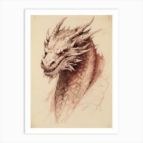 Vintage Dragon Line Drawing 2 Art Print