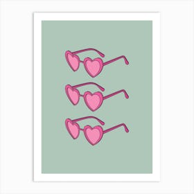 Green And Pink Heart Sunglasses Art Print