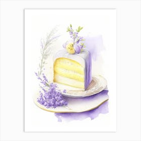 Lemon Lavender Cake Dessert Gouache Flower Art Print