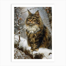 Norwegian Forest Cat Relief Illustration 3 Art Print