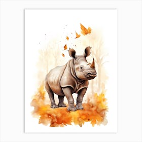 A Rhino Watercolour In Autumn Colours 0 Art Print