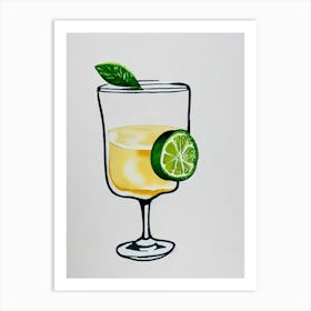 Frozen Margarita Minimal Line Drawing With Watercolour Cocktail Poster Art Print