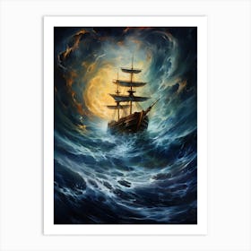 Ship In Stormy Sea 2 Art Print