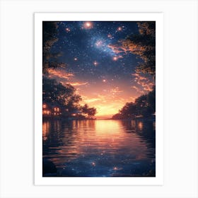 Night Sky Over Lake 23 Art Print