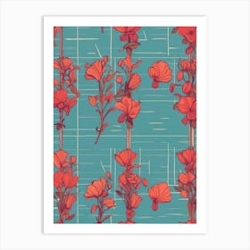 Flowers On A Blue Background Art Print