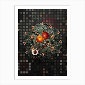Vintage Walnut Fruit Wreath on Dot Bokeh Pattern n.0445 Art Print