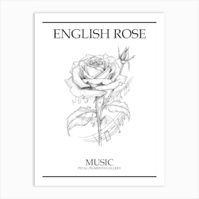 English Rose Music Line Drawing 2 Poster Art Print
