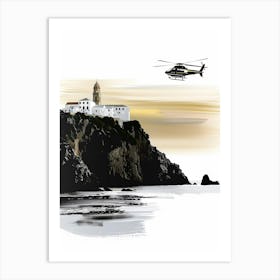 Helicopter Flying Over A Castle Art Print