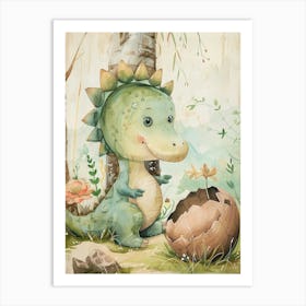 Baby Dinosaur Hatching From An Egg Storybook Style 1 Art Print