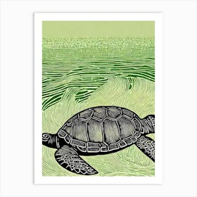 Green Turtle II Linocut Art Print