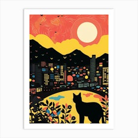 Shenzhen, China Skyline With A Cat 3 Art Print