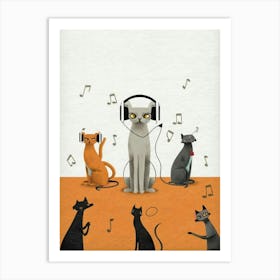 Cats Listening To Music Art Print