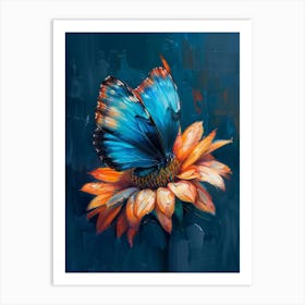 Blue Butterfly On A Sunflower Art Print