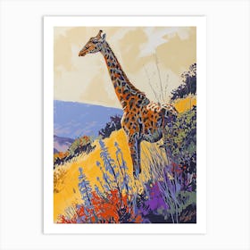 Giraffe On A Hill Illustration 1 Art Print