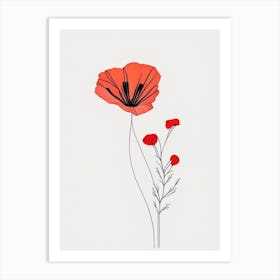 Poppy Floral Minimal Line Drawing 2 Flower Art Print