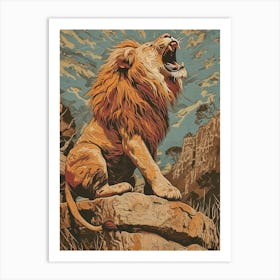 Barbary Lion Relief Illustration On A Cliff 3 Art Print