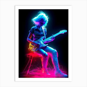 Girl Playing A Guitar Art Print