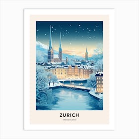 Winter Night  Travel Poster Zurich Switzerland 2 Art Print