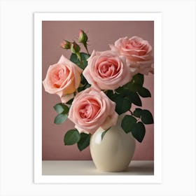 A Vase Of Pink Roses 56 Art Print