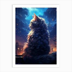 Cat In The Moonlight 1 Art Print