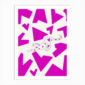 Leopard Love Pink. Leopard pink hearts. Leopard line illustration Art Print